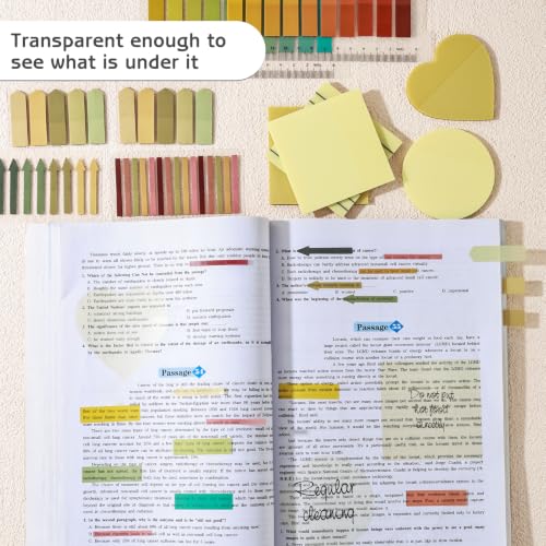 1450 Sheets Transparent Sticky Notes, 3 x 3 inch Aesthetic Clear Lined Sticky Notes with Pen, Gradient Color Waterproof Self-Adhesive Annotation Tabs for Bible Journaling (Yellow) - color: Yellow