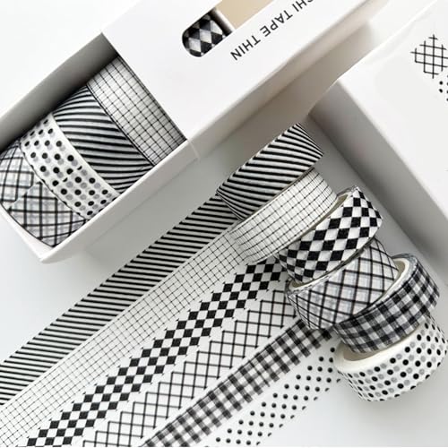 YUBBAEX 6 Rolls Plaid Washi Tape Set, Grid Pattern Masking Tape Classic Checkered Design Decorative for DIY Crafts, Bullet Journal Supplies, Planners, Scrapbook, Card/Gift Wrapping (Black) - color: Black