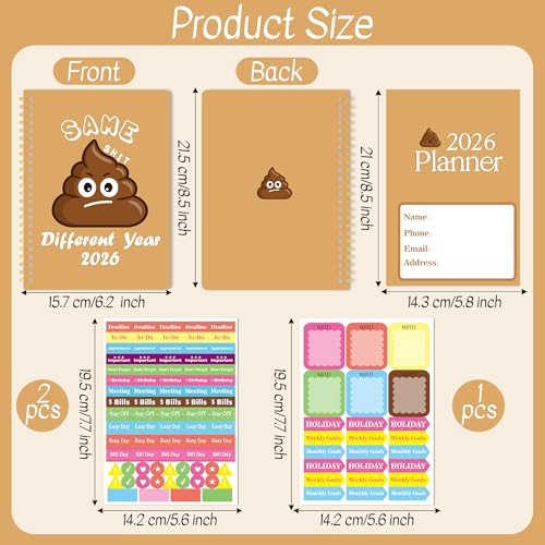 Xqumoi 2026 A5 Planner - Funny Shit Sweary 2026 Weekly and Monthly Planner Adult Humor Writing Notebooks, Jan. 2026 - Dec. 2026, Hardcover Calendar with Tabs Stickers Back Pocket Twin-Wire Binding - color: Shit Sweary 2026, size: A5
