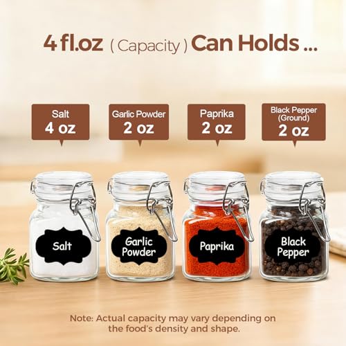 ComSaf Square Small Glass Spice Jars with Airtight Lids 4 oz 6 Pack Pantry - size: 4 fl oz x 6