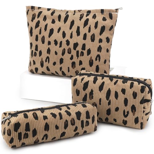 EIMMBD Makeup Bag 3 Pieces Large Capacity Cosmetic Bags Travel Toiletry Bag Organizer Cute Makeup Pouch Storage for Women(Brown Leopard) - color: Brown Leopard