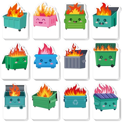 Yinder 24 Pads Fun Sticky Notes Kawaii Dumpster Fire Memo Pad Bulk - color: Multicolor, size: Dumpster