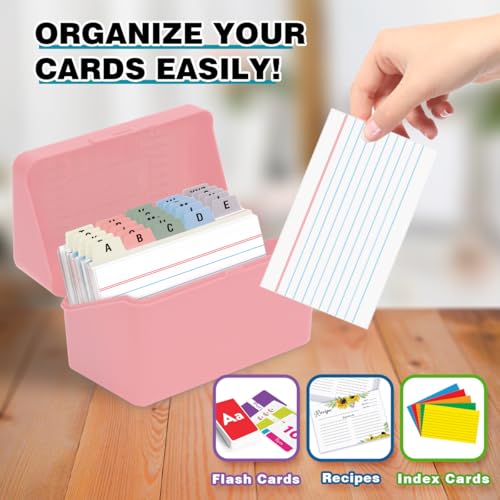 H4D 3x5 Index Card Holder with 100 Index Cards and 25 Dividers, Light Pink - color: Light Pink, size: 3"x5"
