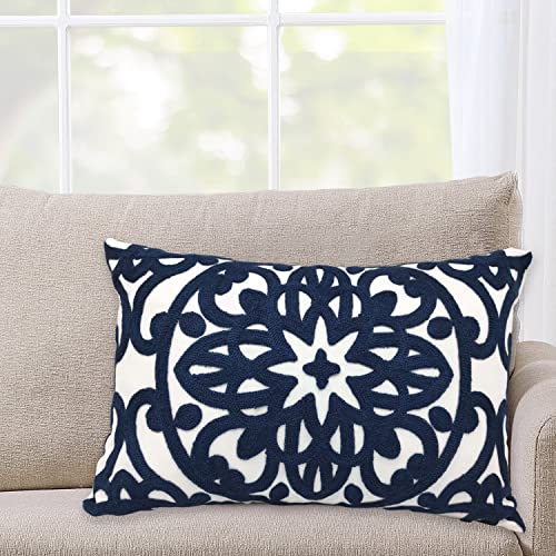 Alysheer Boho Embroidered Lumbar Throw Pillow Cover 12"x 20", 1pc Navy - color: Navy, size: 20" x 12" (Pack of 1)