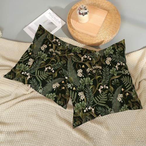 Spring Pillow Covers 18x18 Pack of 2 Green Herbs Botanical Wildflower Throw Pillow Covers,Summer Seasonal Decor Pillowcase Rustic Farmhouse Decorative Linen Cushion Case for Sofa Couch Outdoor - color: Black Plant 2, size: 18" x 18" (Pack of 2)