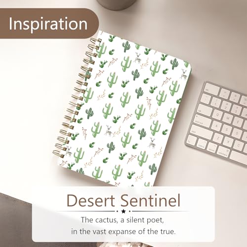 Cute Spiral Notebook Journal A5 6x9 Note Book with Pocket, Cactus - color: Cactus