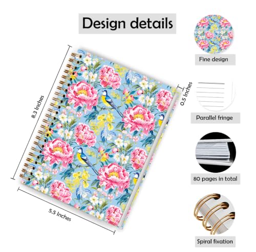 Qykwz Vintage Pink Peony Floral Bird Spiral Notebook 5.5x8.3 - color: Color_G