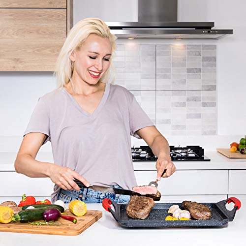 Moss & Stone Griddle Aluminum BBQ, Rectangle Grill Pan for Indoor Cooking - style: Rectangle Grill Pan