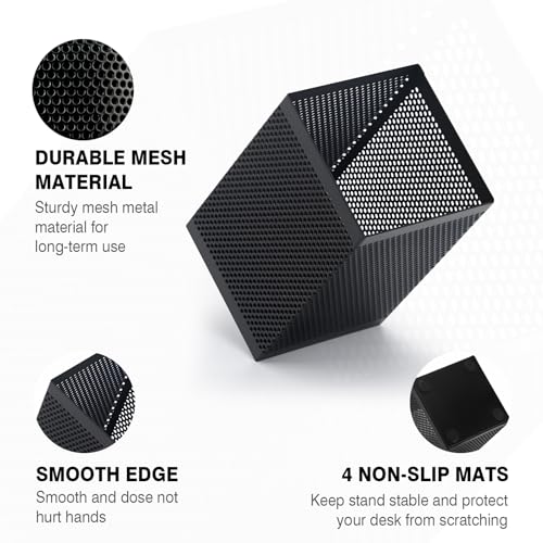 Comix Mesh Pen Holder Desk, Wire Pencil Holder with Foam Pad and Non-Slip Bottom Office Supplies Desk Organizer for Home Office School, 1 Pack - color: Square-1 Pack