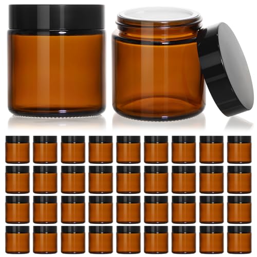 KEYWING 4oz Amber Glass Jars with Black Lids, 36 Pack Cosmetic Containers - color: Amber, size: 4oz-36Pack