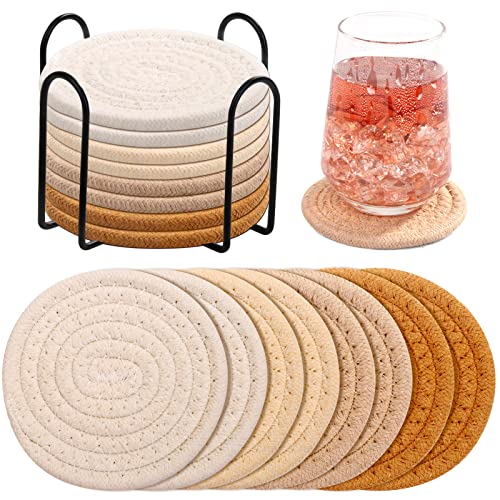 Mckanti 8 Pack Absorbent Coasters with Holder, 4 Colors Minimalist Home Decor, 4.3 Inches - color: Muti-color C