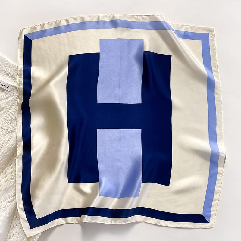FEIBOON Mulberry Silk Scarf 21"x21" Small Square Scarfs for Women - color: Blue White