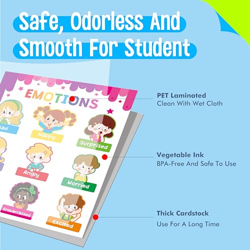 15 Packs Educational Poster, Thick Early Learning Posters Waterproof & Tear Proof with PET Film, Alphabet/Animals/Opposites/Emotions/Numbers Posters for Kindergarten Preschool Toddlers (14.5”x11”) - size: Educational Poster (14.5”x11”)