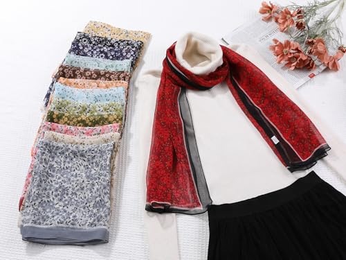 Women's Gypsophila Floral Scarf, Retro Lightweight Silky Sunscreen Head Wrap Neck Scarves for Summer - color: Dark Blue