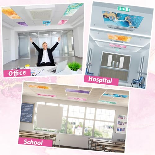 6 Pcs Fluorescent Light Covers with 60 Magnets Decorative for Classroom Ceiling Lights 4 x 2 Feet Magnetic Light Covers Filter Easy Install for Office Hospital & Home Drop Ceiling Supplies (Fluid Art) - color: Fluid Art