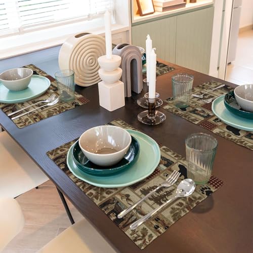 Rustic Country Bear Place Mats for Kitchen,Patchwork Cabin Wild Animals Hunting Dinner Mats Set of 4 for Home Kitchen Dining Table Decoration Party 12x18in - color: Bear-1, size: 12x18"Placemats x4