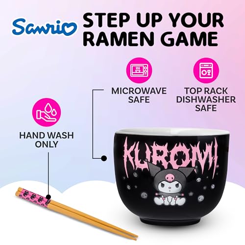 Silver Buffalo Sanrio Hello Kitty Kuromi, Ramen Bowl with Chopsticks, 20oz - color: Kuromi, size: 20 Ounces (No Spoon)