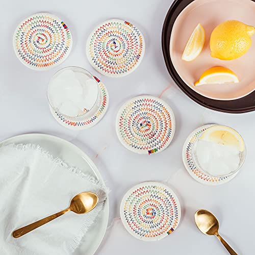 OrganiHaus Rainbow Drink Coasters Set of 6, Absorbent Cotton Woven Cup Coasters, Rustic Farmhouse Boho Decor for Coffee Table and Drinks Protection, Cute Coaster for Drinks, Coaster for Office Desk - color: Rainbow