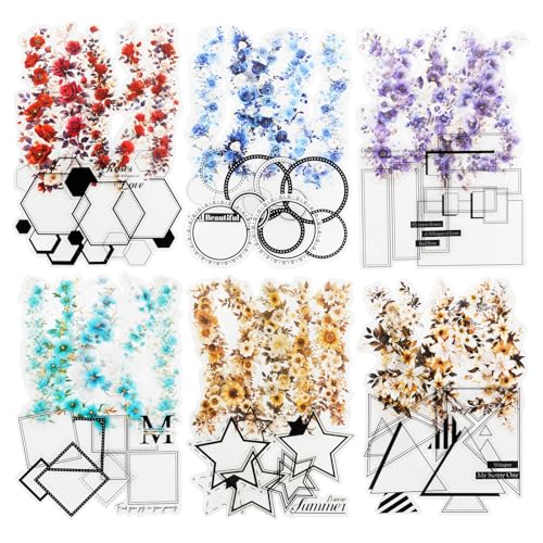 120 Pcs Floral Stickers with Geometric Frames for Scrapbooking - color: Floral Daily