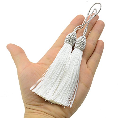 20pcs 6 Inch Silky Tassels with Chinese Knot for DIY Crafts(White) - color: White