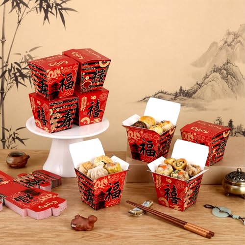 Sabary 50 Pcs 8 oz Chinese Take out Boxes Paper Food Containers
