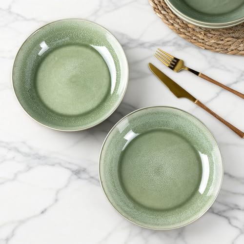 AmorArc 8.5’’ Ceramic Pasta Bowls Set of 6, 36oz Large Stoneware Bowls Set - color: Olive Green, size: Set of 6
