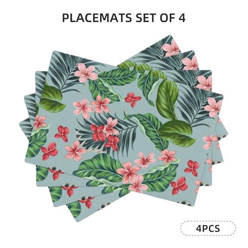 Tropical Flowers Hawaiian Plants Placemats Set of 4 12x18 Inch - color: Red Green, size: Set of 4