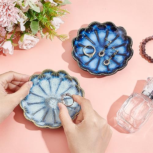 NBEADS 2 Pcs 2 Color Ceramic Jewelry Tray, Lotus Flower Shape Ring Dish Holder Porcelain Trinket Tray Decorative Trinket Plate for Ring Necklace Bracelet Jewelry Watch Key Gift - color: 2 Colors-Blue Lotus Flower