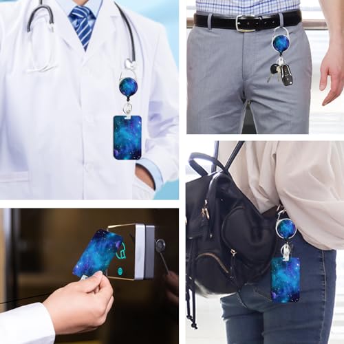 2 Pack Purple Starry Sky ID Badge Holder with Clip Badge Reels - color: 2 Pack-purple Starry Sky