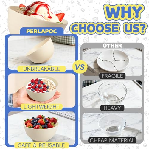 Wheat Straw Mini Bowls Set of 6, Unbreakable 10 OZ Dessert Bowls for Yogurt, Appetizers, Ice Cream, Plastic Bowls Microwave & Dishwasher Safe, Beige - color: Beige, size: 10 OZ