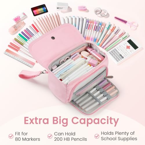 Sooez Super Large Pencil Case, Big Capacity Pencil Bag with 3 Compartments - color: Haze Blue