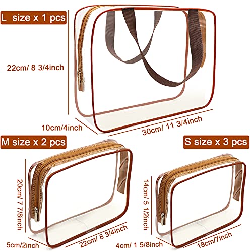 APREUTY 6 Packs Clear Makeup Bags, TSA Approved Toiletry Bags Set, Coffee - color: Coffee-6PCS(Large+Medium+Small)