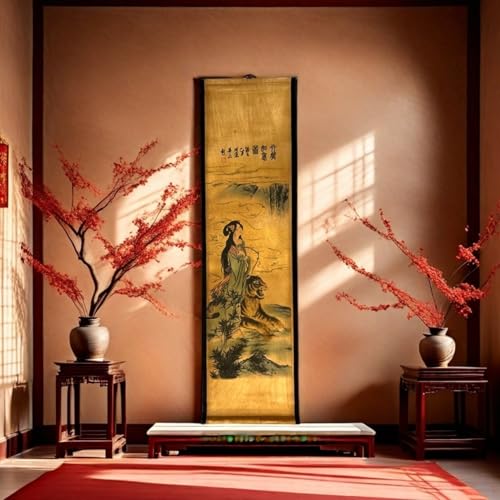 Wall Art Poster Prints Painting Scroll Decor Japanese Bamboo Tiger Lady - color: C2
