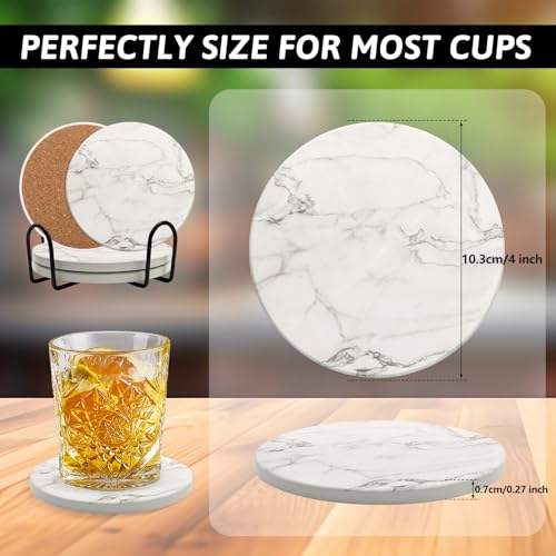 Coaster Set of 4, Ceramic Drink Coasters with Holder, 4 Inch Round - style: 4 coasters Style B