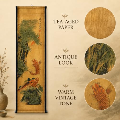 Wall Art Poster Prints Painting Hanging Scroll Decor Asia Summer Koi Fish - color: D2