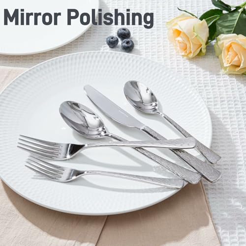 Silverware Set with Serving Utensils, 65 Piece Flatware Set, 18/10 Steel - color: Silver, size: 65-Piece