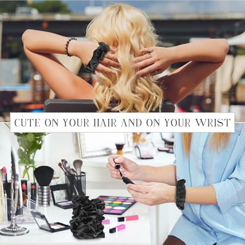 Hoteam 200 Pcs Satin Hair Scrunchies Bulk Ponytail Holders, Black - color: Black