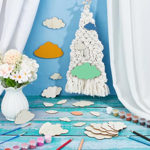 OLYCRAFT 35Pcs Mixed Sizes Cloud Shape Wooden Pieces Unfinished Wood Slices Unfinished Cloud Wood Cut Out Unfinished Blank Slice Unfinished Wood Ornaments for Painting Drawing DIY Project Crafts