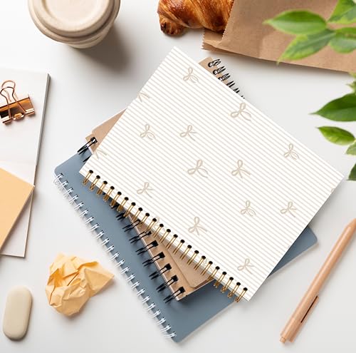 GDJIEGBC Girly Coquette Beige Bow Striped Notebook 5.5x8.3in - color: Color-E