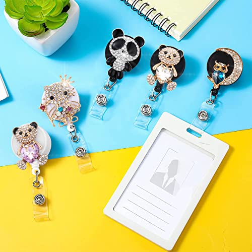 Crystal Badge Reels Retractable ID Holder with Cute Animals Design 5 Pack - color: Bear,cat,owl,panda