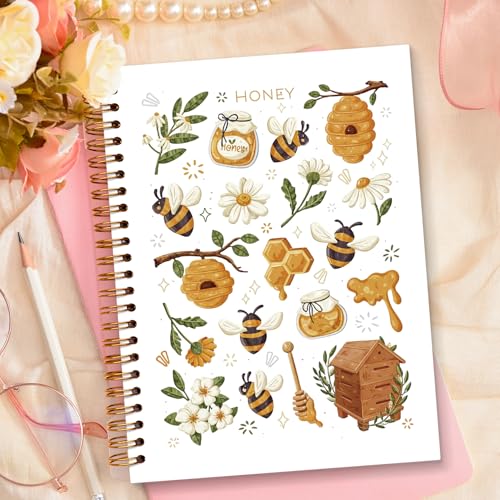 JXREQ Cute Honey Bee Floral Notebook Flower Botanical Journal Notebooks for Note Taking Writing, Bee Lovers Gifts Journal for Women, School Office Supplies, Aesthetic Floral Spiral Notebooks 5.5x8.3 - color: Bee 2