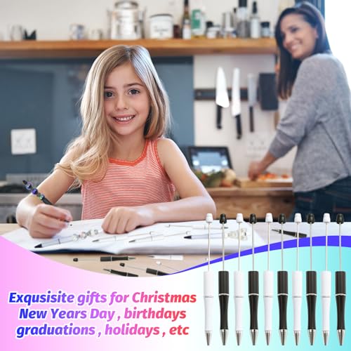 300 Pieces DIY Beadable Pen Kit – 100 Plastic Ballpoint Pens with Refills & Bags – School Supplies, Office Accessories & Decorative Items for Students & Teachers (Black and White) - color: Black White, size: 100