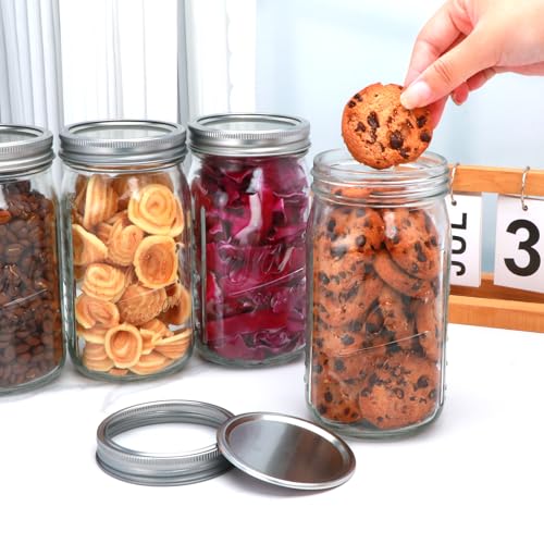 Accguan 12Pack 32oz Wide Mouth Mason Jars with Lids, Air Tight, Food Grade