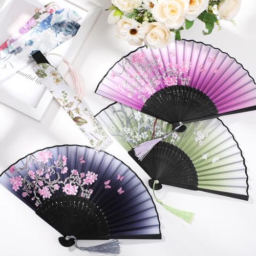 Zonon 4 Pack Hand Held Folding Fans for Women Silk,Fresh - style: Fresh