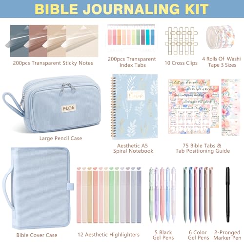 Bible Study Supplies Journaling Annotation Kit w/Bible Cover Case for Women - color: Blue