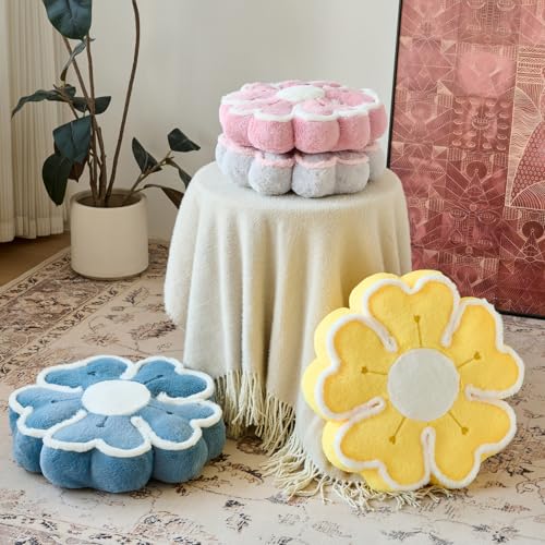 Flower Shaped Decorative Throw Pillow Cushion for Bed Couch, Cute Flower Plush Throw Pillows Home Decor Floor Pillow Seating Cushions (Grey Blue, 13.7 Inches) - color: Grey Blue, size: 13.7 Inches