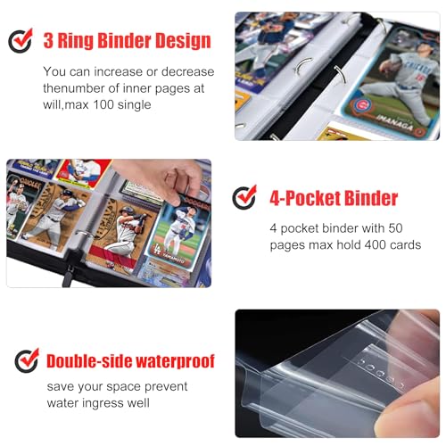 400 Pockets Baseball Card Binder, Laser Silver Hot Stamping Cover,W633 - color: Dazzling Baseball-400
