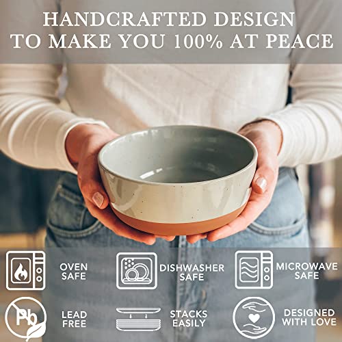 Mora Ceramic Flat Bowls Set of 4-25 oz- For Soup, Salad, Rice, Cereal, Breakfast, Dinner, Serving, Oatmeal, etc - Microwave, Dishwasher and Oven Safe Porcelain Bowl for Eating and Kitchen- Earl Grey - color: Earl Grey