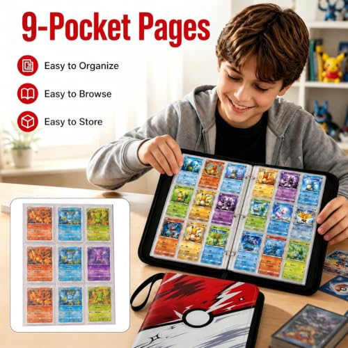Kidnobia 9-Pocket Trading Card Binder with Zipper Gift Box - size: Large