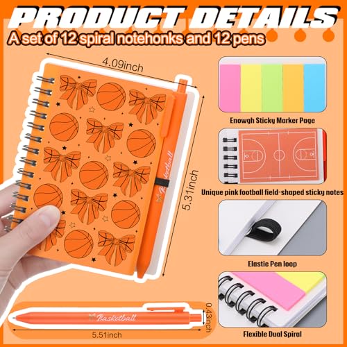 Resurhang 12 Set Basketball Notebook Pens Set Basketball Team Gifts - color: Orange, style: Basketball Bow